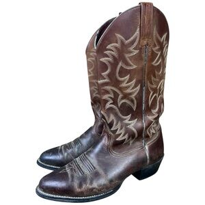Ariat Heritage R-Toe Western Boots Men`s 11 EE Wide Distressed Brown Leather